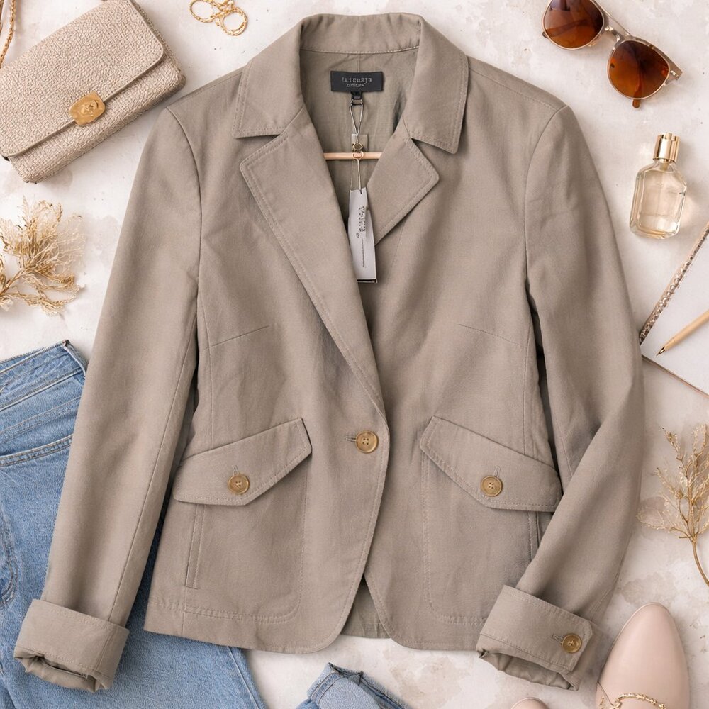 Talbots NWT Women's Gray Utility Jacket Cotton/Linen Multiple Pockets Size 16